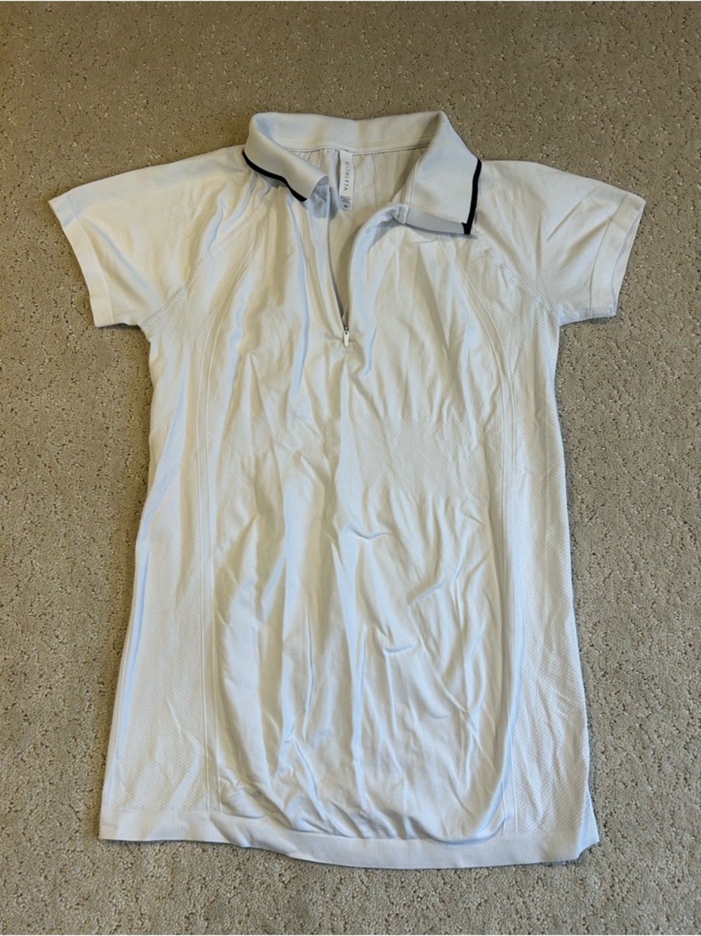 Athleta Momentum Polo Tee White Seamless Top M Golf Tennis Shirt